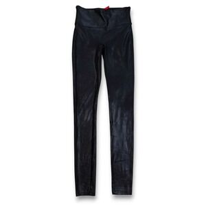 EUC SPANX Faux‎ Leather Shine Leggings High Waist Black Womens Small